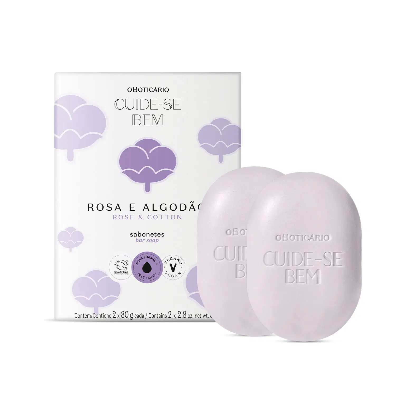 Sabonetes Cuide-Se Bem Rosa E Algodão 2X80G Cada