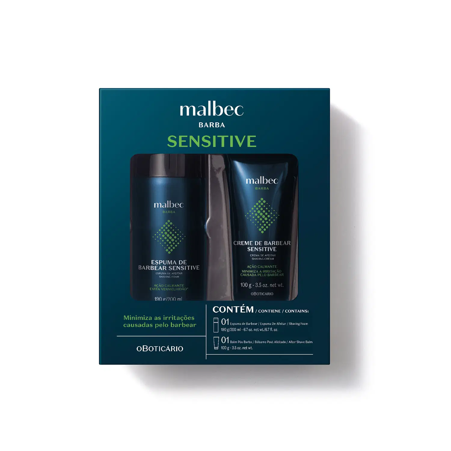 Kit Malbec Barba Senstitive: Espuma De Barbear 190G/200Ml + Balm Pós Barba 100G