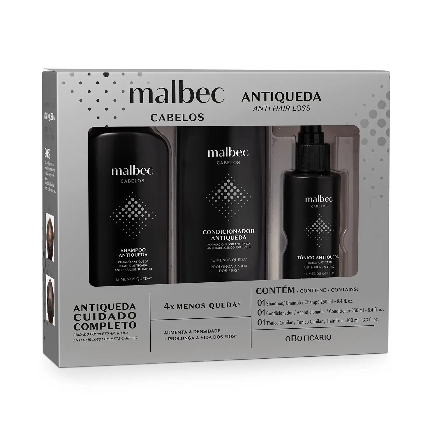 Kit Malbec Antiqueda: Shampoo 250Ml + Condicionador 250Ml + Tônico 100Ml