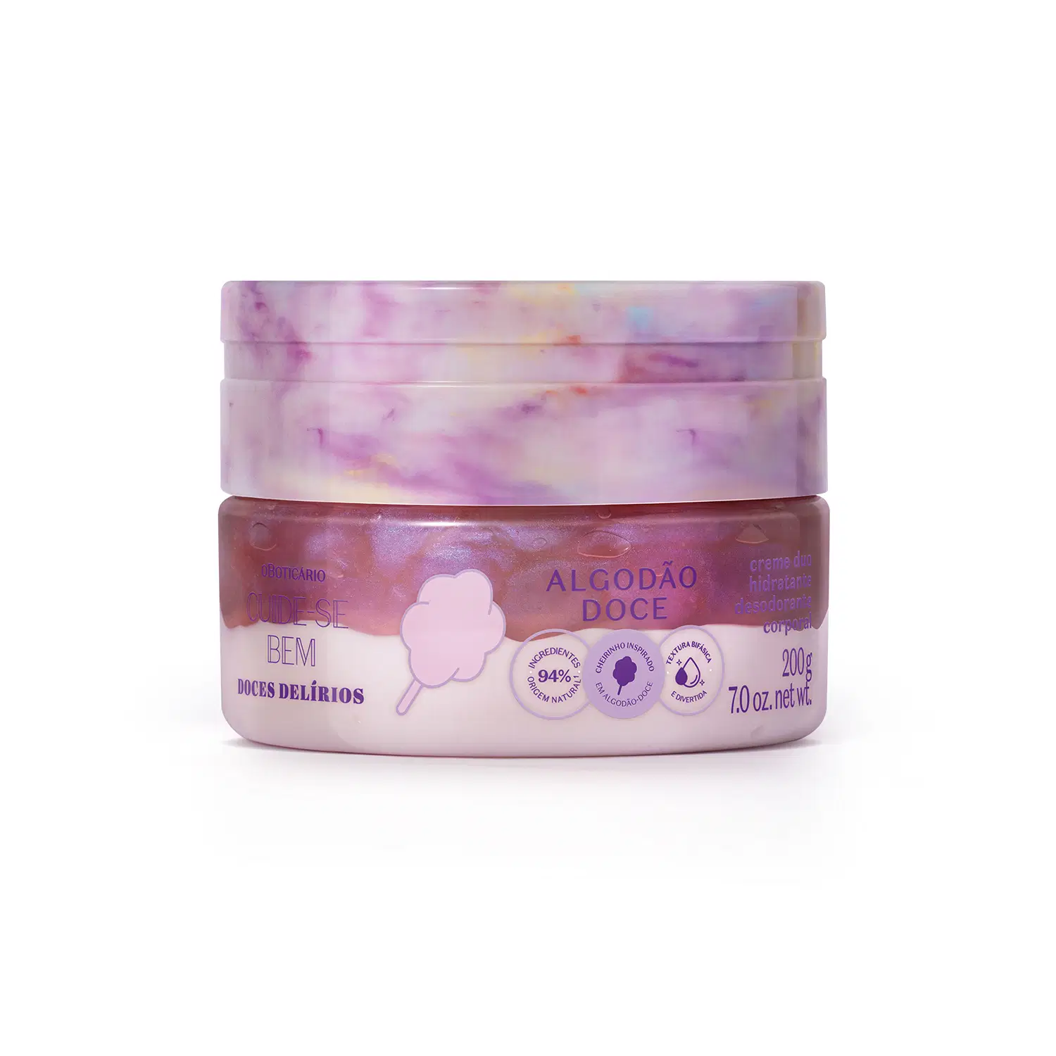 Creme Duo Desodorante Hidratante Corporal Cuide-Se Bem Doces Delírios Algodão Doce 200G