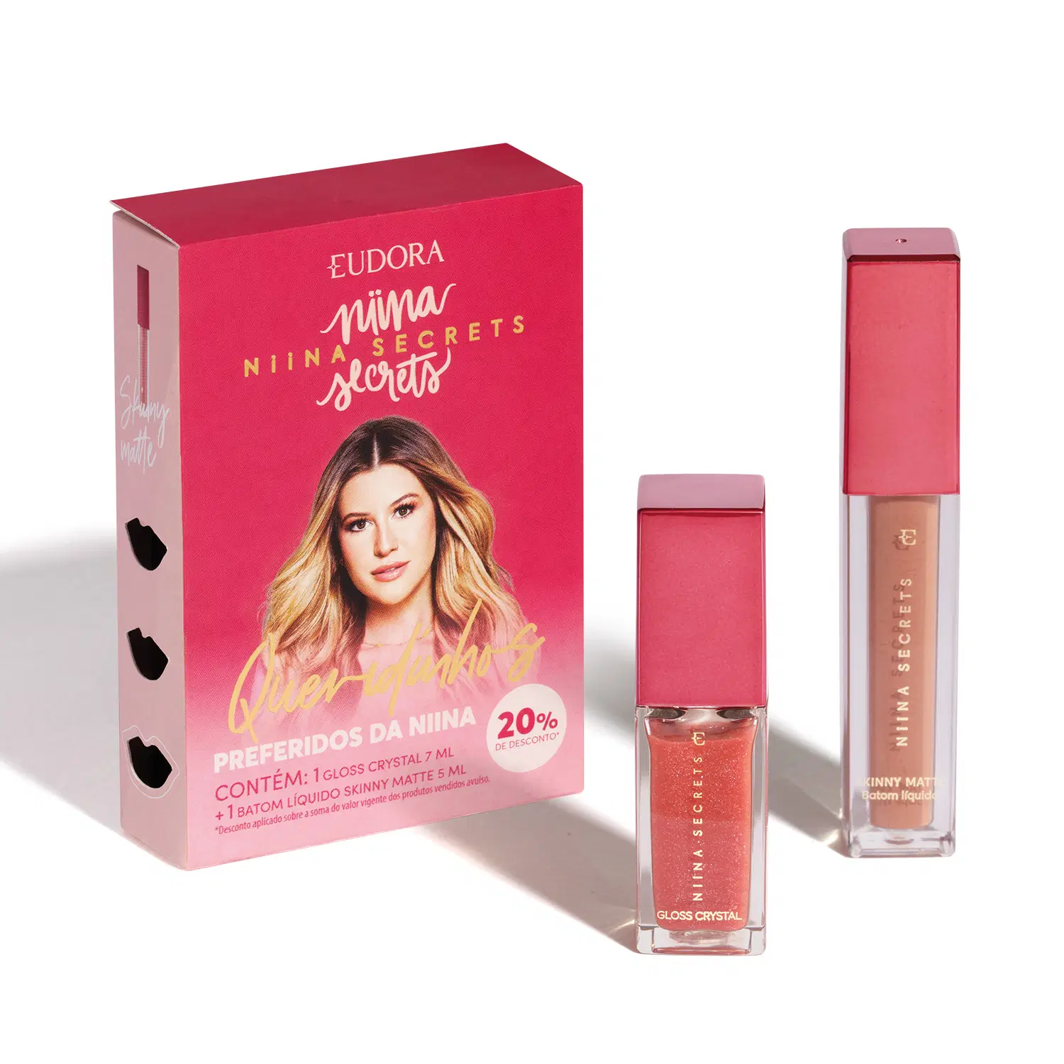 Kit Queridinhos Da Niina: Batom Líquido Matte 5Ml + Gloss Crystal 7Ml
