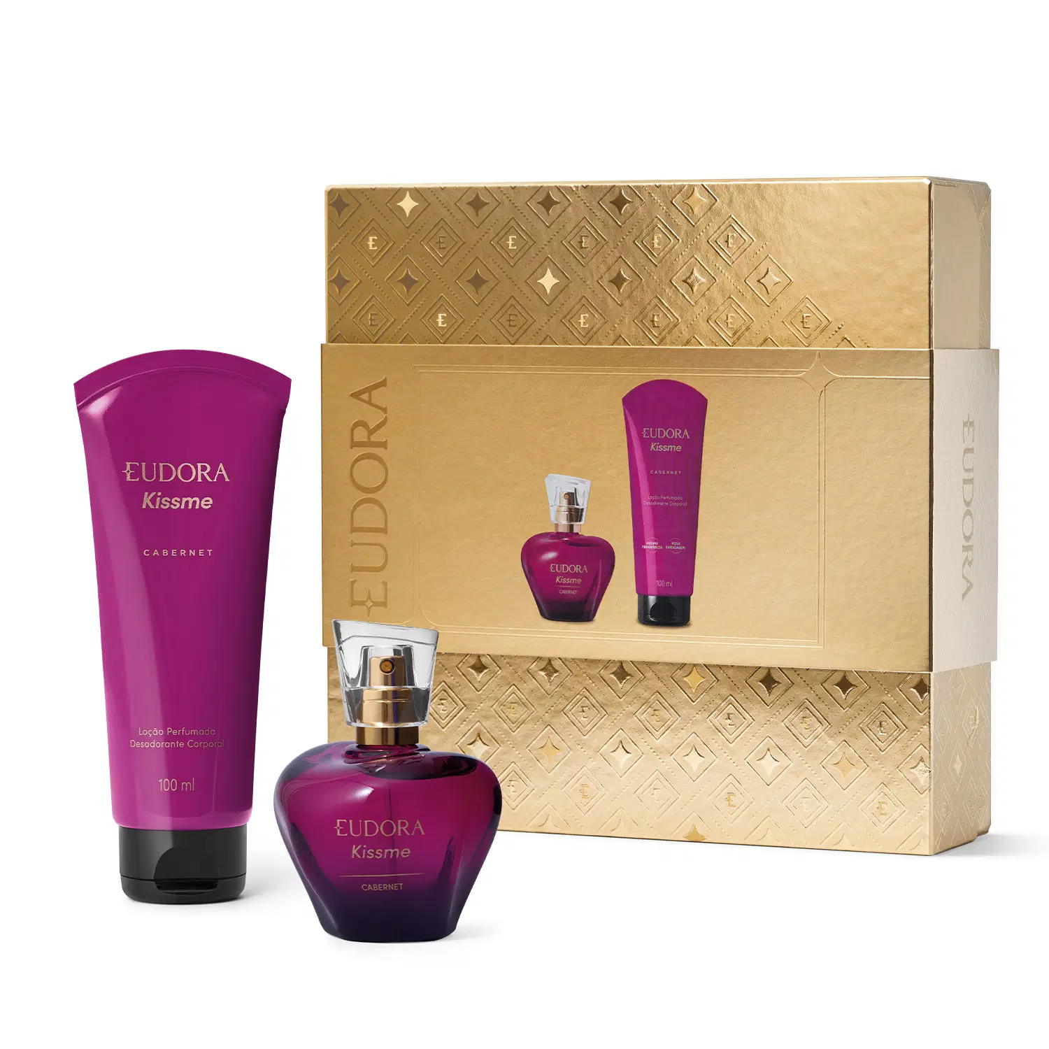 Kit Presente Natal Kiss Me Cabernet: Desodorante Colônia 50Ml + Loção Perfumada Desodorante Corporal 100Ml