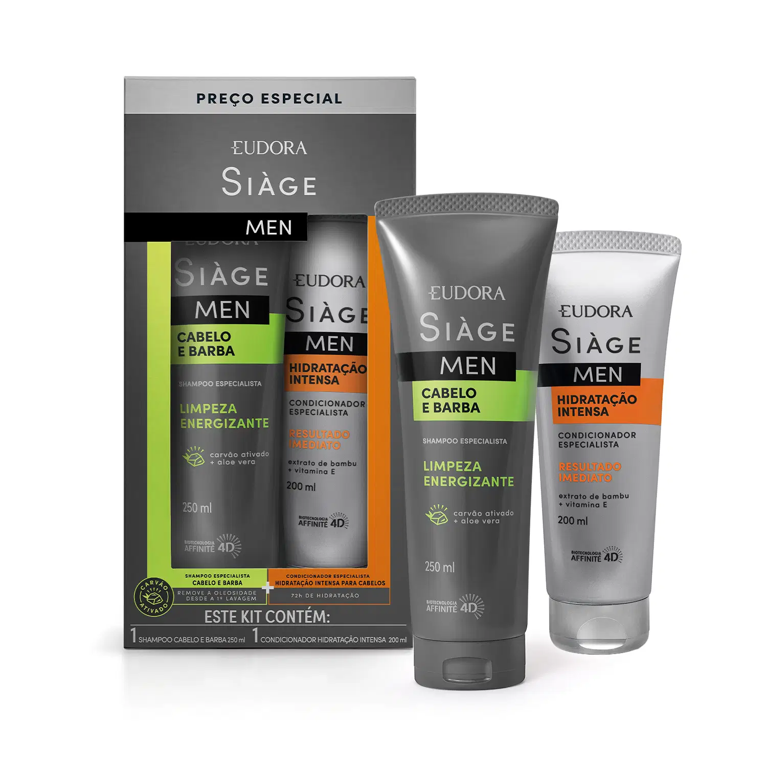 Kit Siàge Men: Shampoo Cabelo E Barba 250Ml + Condicionador Hidratação Intensa 200Ml