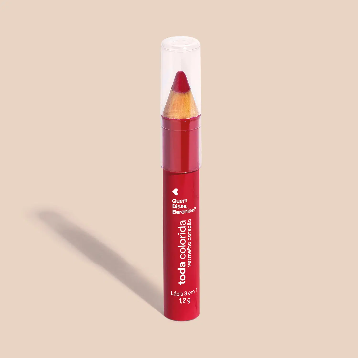 Lápis Multifuncional 3 Em 1 Vermelho Coração Toda Colorida 1,2G