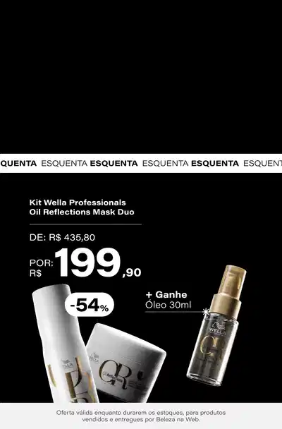 Kit Wella Professionals Oil Reflections Mask Duo (2 Produtos) + Ganhe Óleo 30ml (20078664) De: R$ 435,8 Por: R$ 199,9 Selo: 54% OFF *Vendidos e entregues por Beleza na Web