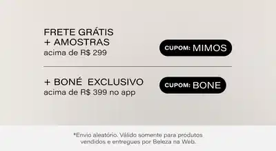 Boné Favorito: Ganhe Frete Grátis + Mimos acima nas compras acima de R$299 + Boné acima de R$399 só no app" *Envio aleatório *Vendidos e entregues por Beleza na Web