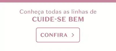 Fundo bege com faixa marrom na parte superior e texto convidando a conhecer as linhas de Cuide-se Bem.