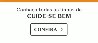 Fundo branco com faixa laranja na parte superior e texto convidando a conhecer todas as linhas de Cuide-se Bem.