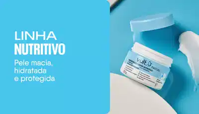 Um frasco de Creme Hidratante Facial Nutritivo. Linha Nutritivo. Pele macia, hidratada e protegida.