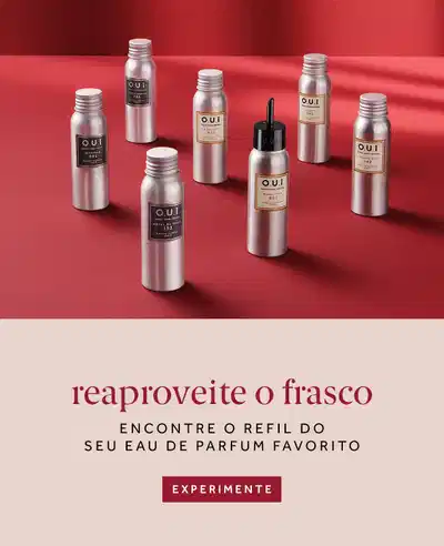 Variedade de frascos de refis. Reaproveite o frasco: Encontre o refil do seu eau de parfum favorito.