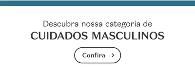Imagem cinza-claro com faixa azul na parte superior e texto convidando a descobrir a categoria e cuidados masculinos.