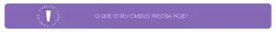 O banner apresenta um a silhueta de produto " e a pergunta "O que o seu cabelo precisa hoje?", com um fundo roxo.