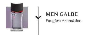 Frasco de Men Galbe comunicando sua família olfativa Fougère Aromático.