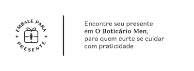 Banner com fundo branco e texto preto, convidando você para presentear alguém com a linha O Boticário Men.