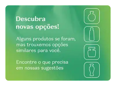 Fundo em tons de verde, silhuetas vetorizadas de produtos O Boticário e texto convidando a descobrir novos produtos da marca.