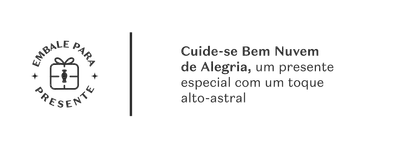 O banner apresenta o texto preto sobre fundo branco, sobre presentear com a linha Cuide-se Bem Nuvem de Alegria.