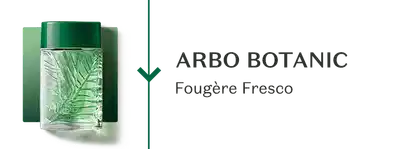 Frasco de Arbo Botanic, sobre fundo branco, comunicando sua família olfativa Fougère Fresco.
