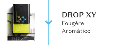 Um frasco de Quasar Drop XY, comunicando sua família olfativa Fougère Aromático.