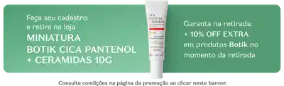 O banner traz um creme multirreparador da marca Botik como opção mimo, também destaca uma promoção de 10% OFF extra em produtos Botik no momento da retirada.