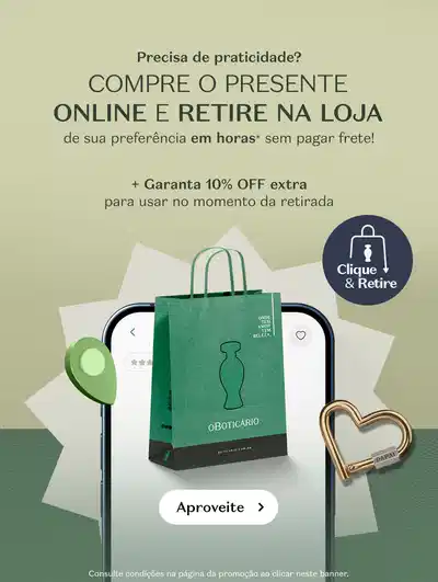 O banner apresenta uma promoção de compras online com a opção de retirada na loja física e também menciona a possibilidade de obter 10% OFF extra no momento da retirada.