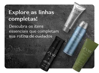 O banner apresenta diversos produtos da marca Zaad e destaca os itens essenciais que complementam a rotina de cuidados.