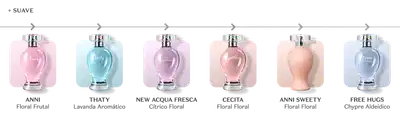 Quadrados em tons neutros com fragrâncias da marca Boticollection em frente das figuras geométricas. Há legendas com informações sobre os produtos.