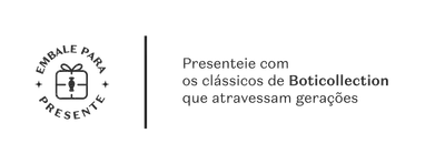Banner branco com texto preto, convidando para presentear com os clássicos de Boticollection.