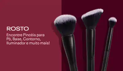 Três pincéis de maquiagem para o rosto. Encontre pincéis para pó, base, contorno, iluminador e muito mais.