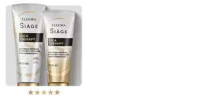 O banner exibe uma variedade de produtos da linha Eudora Stage, incluindo Cica Therapy, uma linha de cuidados com a pele. Os produtos são apresentados em embalagens elegantes com detalhes dourados.