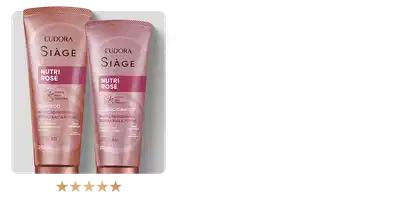 Imagem de uma variedade de produtos cosméticos da linha Nutri Rose da marca Eudora Sìage, incluindo creme, loção, máscara e óleo corporal em embalagens com design elegante e cores rosadas.