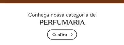 Banner branco com a frase em preto convidando para conhecer nossa categoria de Perfumaria.
