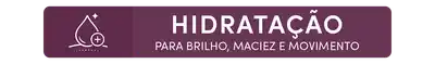 O banner apresenta o texto "HIDRATAÇÃO PARA BRILHO, MACIEZ E MOVIMENTO" em letras brancas sobre um fundo roxo, com um ícone de gota d'água ao lado. O design é simples e elegante, focado em promover os benefícios da hidratação para a pele.