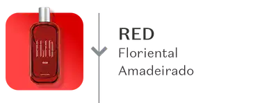 O banner mostra a fragrância Egeo Red com sua família olfativa Floriental Amadeirado.