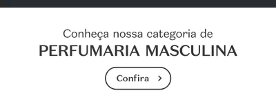 O banner apresenta o texto "Conheça nossa categoria de PERFUMARIA MASCULINA" em destaque e um botão "Confira".