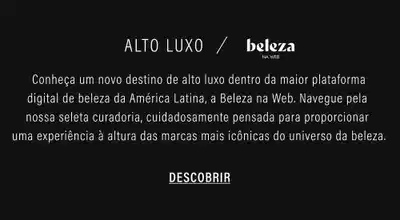 O banner anuncia "Alto Luxo", um novo destino de alto luxo na plataforma de beleza Beleza na Web.