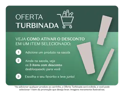 Banner bicolor mostra na parte superior, verde escura, o destaque para o texto de Oferta turbinada e na parte inferior, verde clara, um texto em fonte branca com as regras para ativar o desconto.