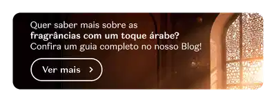 Imagem de um ambiente interno com janelas decoradas em estilo árabe, com luz natural entrando pelas aberturas. O texto convida o leitor a conhecer mais sobre fragrâncias com um toque árabe, com um link para um guia completo no blog.