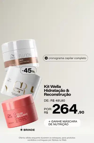 Kit Wella Professionals Fusion & Oil Reflections Duo Mask (2 Produtos) De: R$ 481,8 Por: R$ 264,9 Selo: 45% OFF + Ganhe Máscara 150ml *Vendidos e entregues por Beleza na Web