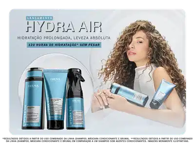 Imagem mostra  promoção de 25% de desconto na linha de lançamento Hydra Air, que promete hidratação prolongada e leveza absoluta por 120 horas, sem pesar.