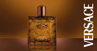 Imagem em fundo marrom do perfume Eros Najim Versace. 