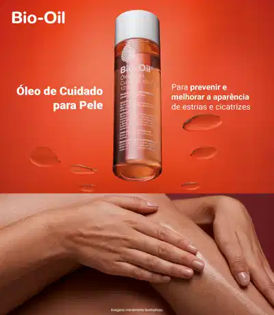 Óleo de tratamento. Bio-Oil 100% Natural cuida, previne e melhora a aparência de estrias, cicatrizes, tons desiguais e sinais da idade.