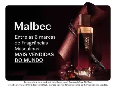 Malbec, uma das 3 principais marcas de fragrâncias masculinas mais vendidas no mundo, de acordo com dados de 2025 da Euromonitor International Ltd.