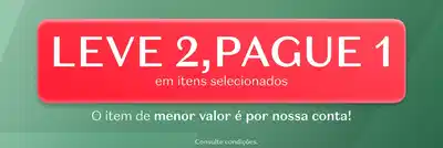 Leve 2, pague 1 em itens selecionados. O item de menor valor é por nossa conta.