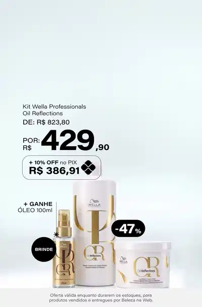 Kit Wella Professionals Oil Reflections Duo Salão (2 Produtos) De: R$ 823,8 Por: R$ 449,9 Selo: 45% OFF + Ganhe Óleo 100ml *Vendidos e entregues por Beleza na Web