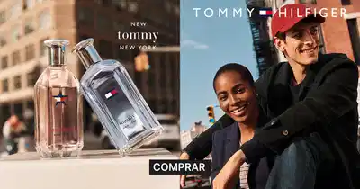 Banner apresentando fragrâncias Tommy New York e Tommy Girl New York.