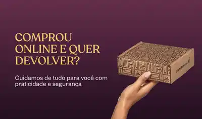 Seção com fundo escuro apresentando título em destaque que diz "Dévoluções de Produtos" seguido pelo texto "Com Total Praticidade e Segurança".