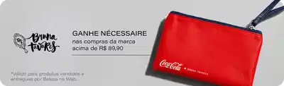 Necessaire Coca-Cola brinde nas compras da marca acima de R$8990. Válido para produtos vendidos e entregues por Beleza na Web.