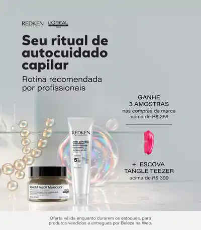 Seu ritual de autocuidado capilar. Rotina recomendada por profissionais. Produtos Redken e L'Oréal exibidos: