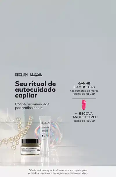 Seu ritual de autocuidado capilar. Rotina recomendada por profissionais. Produtos Redken e L'Oréal exibidos: