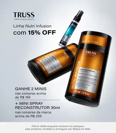 [Truss] Nutri Infusion com 15% off: Ganhe dupla de minis nas compras acima de R$199 + Spray de UO acima de R$259